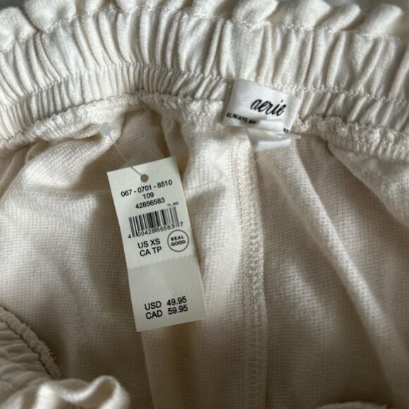 Aerie Baggy Barrel Leg Fleece Pants NWT Natural Color Size XS Best Seller! - Picture 5 of 6